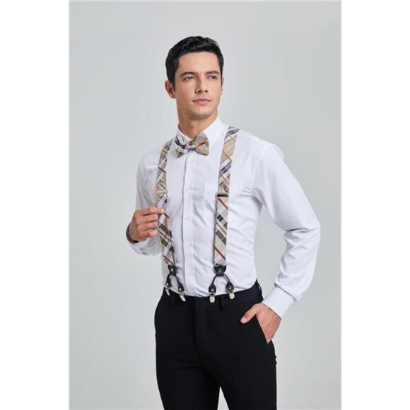 Bow Tie and Suspenders for Men Suspender and Bowtie Handkerchief Set Adjustable - Picture 5 of 7